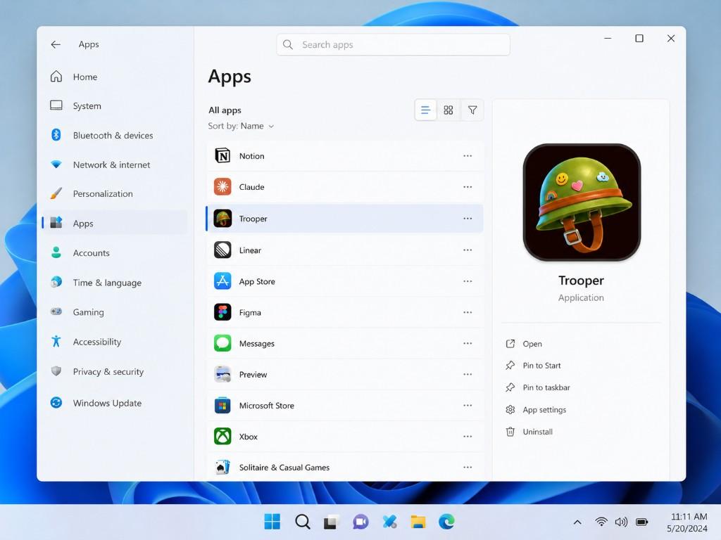 Open Trooper from Settings or the Start menu